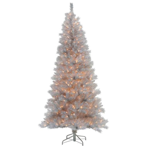 9' x 55" Silver White Pine 700 Clear Miniature Lights