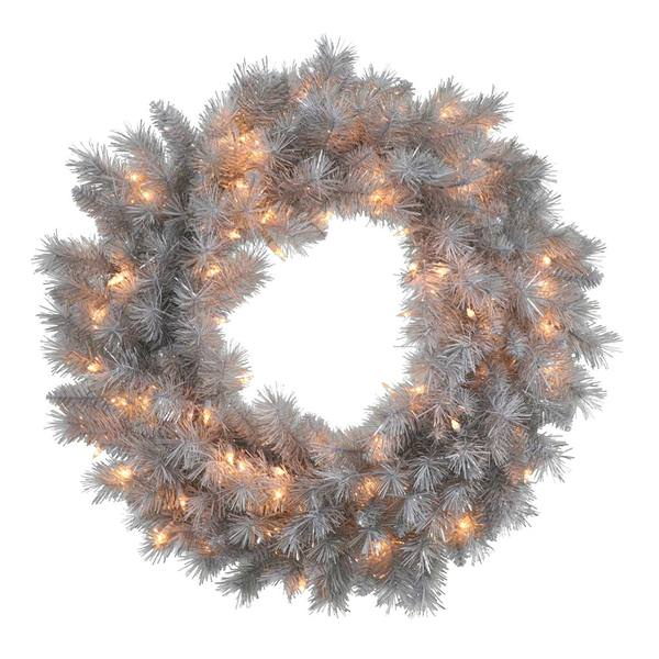 24" Artificial Silver White Pine 50 Clear Miniature Lights