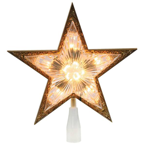 10 Light 8" Gold Two Sided Star Christmas Tree Topper