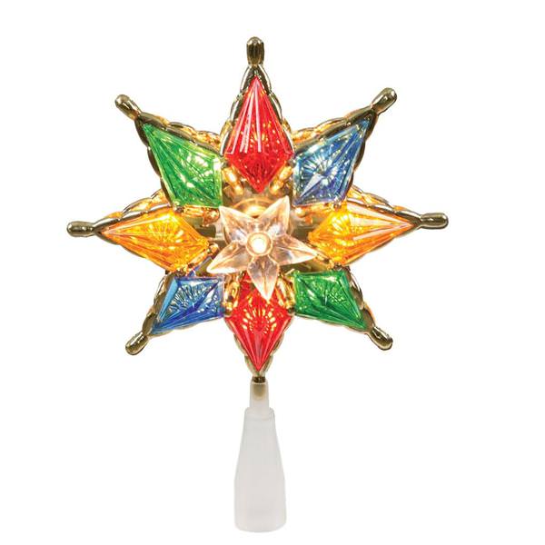 10 Light 8" Multi-Color 8 Pointed Two Sided Star Christmas Tree Topper