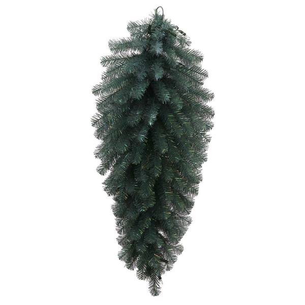 36" Artificial Blue Crystal Pine Iridescent Glitter Teardrop