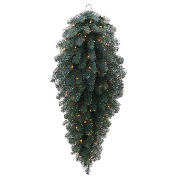 36" Artificial Blue Crystal Teardrop 100 Clear Lights