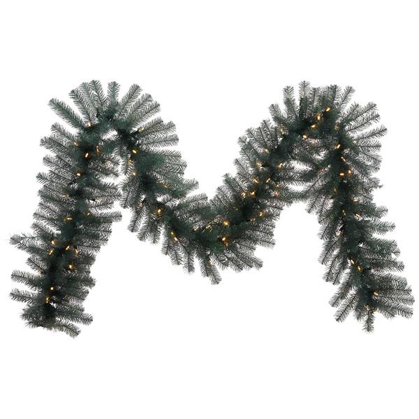 9' x 14" Artificial Blue Crystal Garland 100 Warm White Single Mold LED Lights
