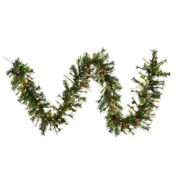9' X 12" Artificial Mixed Country Garland 50 Warm White Italian LED Lights