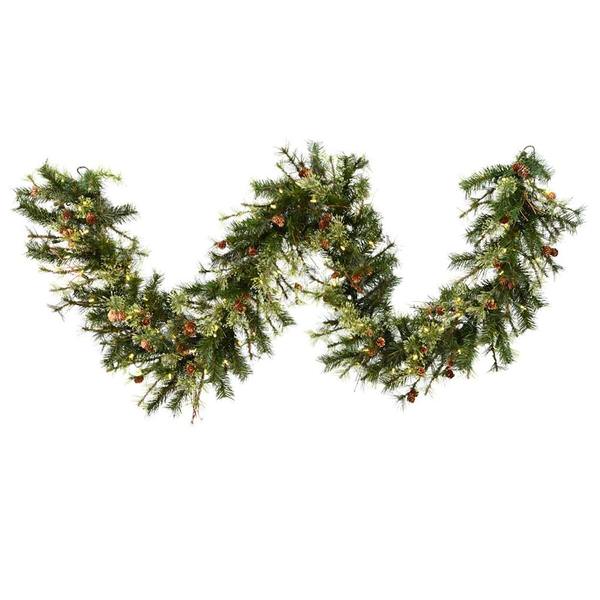 9' X 16" Artificial Mixed Country Garland 100 Warm White Italian LED Lights