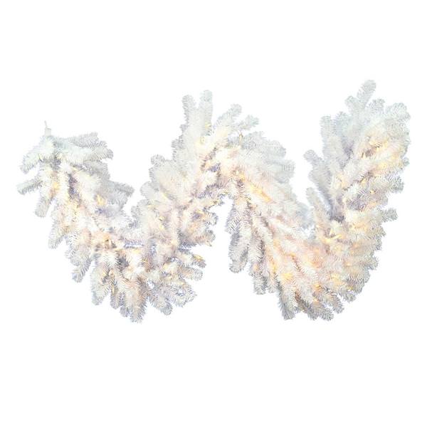 9' X 20" Artificial Crystal White Garland 200 Warm White Italian LED Lights