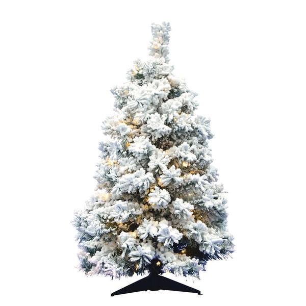3' x 24" Artificial Flocked Alaskan Pine 100 Warm White Italian LED Lights