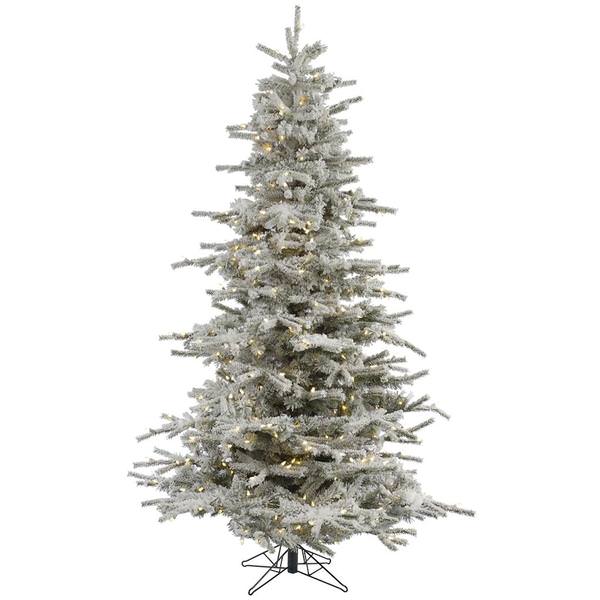 7.5' x 57" Artificial Flocked Sierra Pine 600 Warm White Italian LED Lights