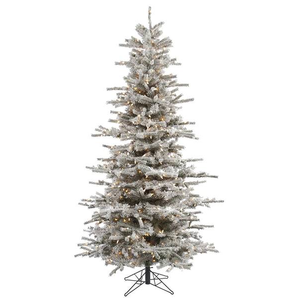 7.5' x 50" Artificial Flocked Slim Sierra 700 Clear Lights