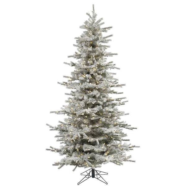 7.5' x 50" Artificial Flocked Slim Sierra Pine 700 Warm White Italian LED Lights