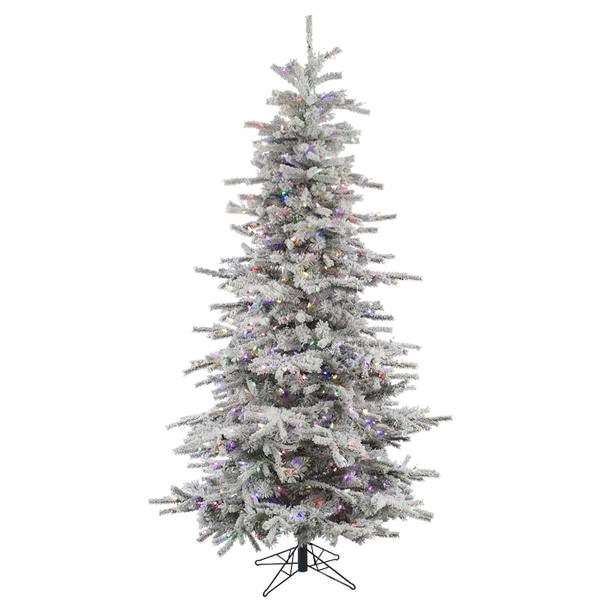 7.5' x 50" Artificial Flocked Slim Sierra Pine 700 Multi-Color Italian LED Lights