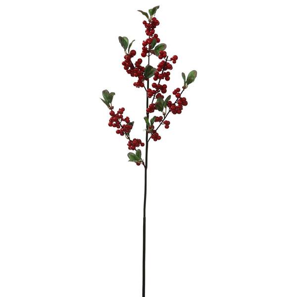 24" Artificial Red Indoor/Outdoor Berry Leaves Pick