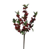 Vickerman 12" Artificial Red / Burgundy Outdoor Berry Leaves Pick