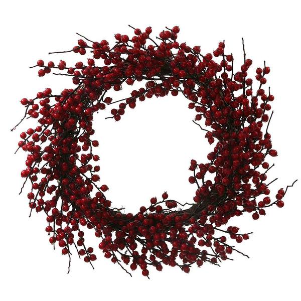 28" Artificial Red Indoor / Outdoor Wild Berry Twiggy Wreath