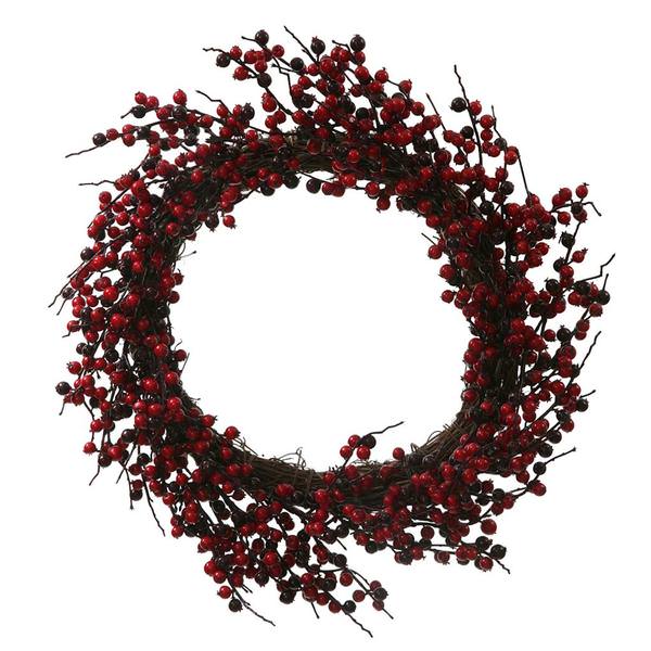 28" Artificial Red / Burgundy Outdoor Wild Berry Twiggy Wreath