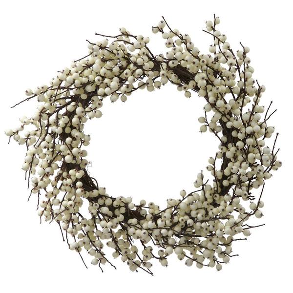 28" Artificial White Indoor / Outdoor Wild Berry Twig Wreath