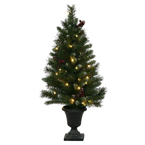 3' x 18" Artificial Ashberry Potted 40 Warm White Wide Angle LED Lights with Pine Cones and Berries