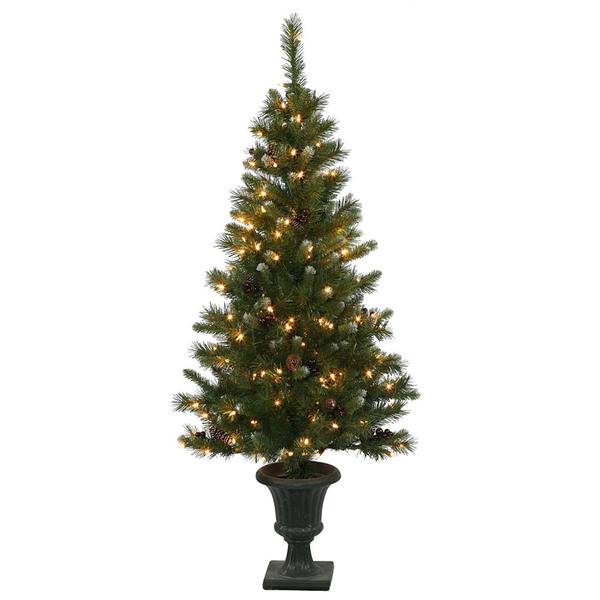 5' x 27" Artificial Ashberry Potted 150 Clear Miniature Lights with Pine Cones and Berries
