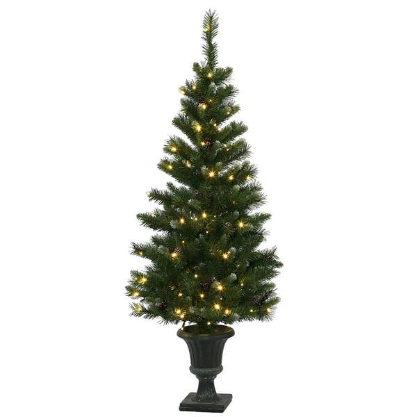 5' x 27" Artificial Ashberry Potted 120 Warm White Wide Angle LED Lights with Pine Cones and Berries