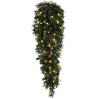Vickerman 36" x 14" Artificial Ashberry Pine Teardrop 40 Warm White Wide Angle LED Lights with Pine Cones and Berries