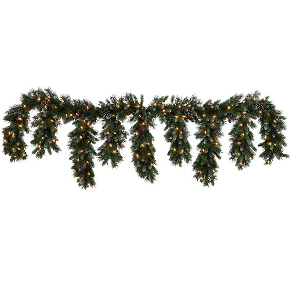 9' x 12" Artificial Ashberry Icicle Garland 150 Clear Miniature Lights with Berries and Pine Cones