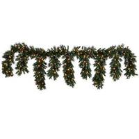 Vickerman 9' x 12" Artificial Ashberry Icicle Garland 150 Clear Miniature Lights with Berries and Pine Cones