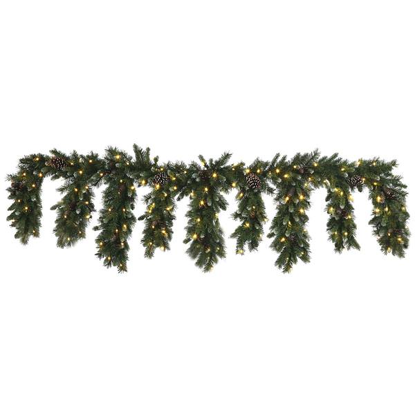 9' x 12" Artificial Ashberry Icicle Garland 120 Warm White LED Lights with Berries and Pine Cones