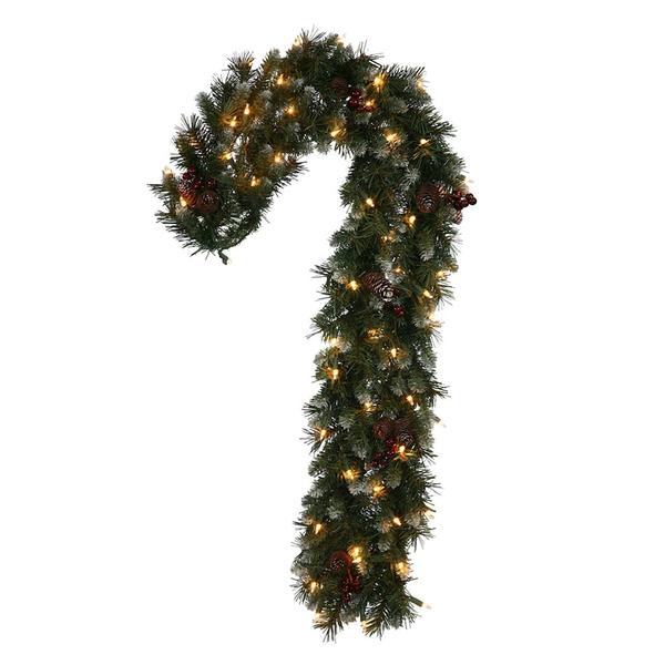 40"Artificial  Ashberry Pine Candy Cane 50 Clear Miniature Lights with Pine Cones and Berries