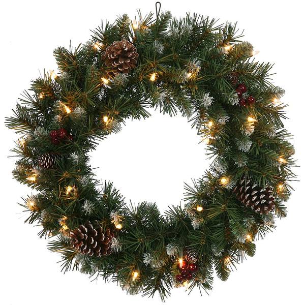 24" Artificial Ashberry Pine 35 Clear Miniature Lights with Pine Cones and Berries