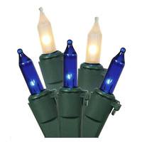Vickerman 100 Light 25' Green Wire Blue / White Miniature String with 4" Spacing