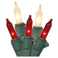 Vickerman 100 Light 25' Green Wire Red / Frosted White Miniature String with 3" Spacing