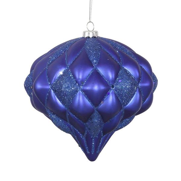 5.7" Blue Diamond Onion Swirl Blue Matte Glitter Ornament