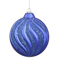Vickerman 6" Blue Matte Glitter Swirl Flat Ball Ornament