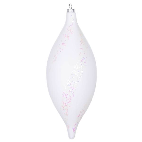 11" White Matte-Glittered Spiral Drop Ornament