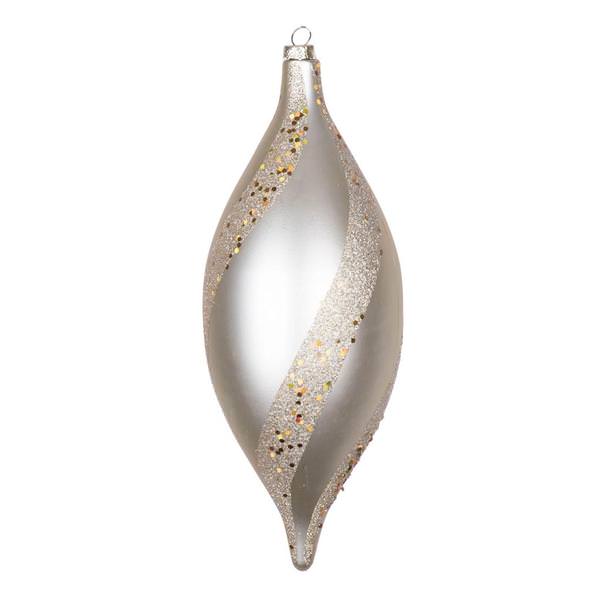 11" Champagne Matte-Glittered Spiral Drop Ornament