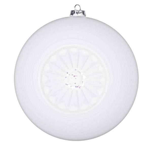 8" White Matte-Glitter Old Fashioned Ball Ornament