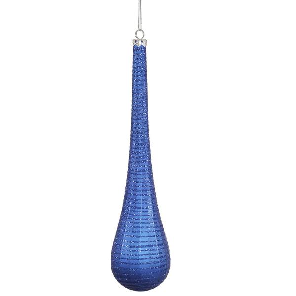 12" Blue Matte Glitter Teardrop Ornament
