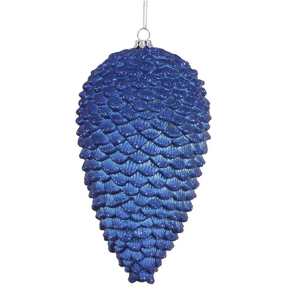 7" Blue Matte Glitter Pine Cone Ornament