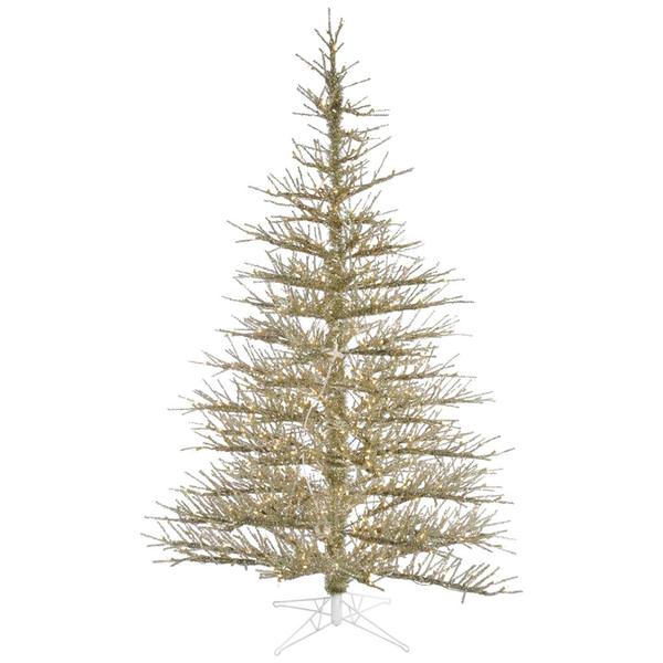 7.5' x 60" Champagne Stiff Needle 600 Clear Miniature Lights