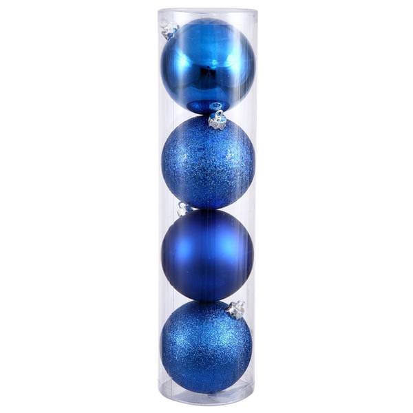 6" Blue Shiny Matte Glitter Sequin Ball Ornament (4 pack)