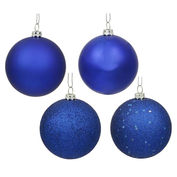 6" Cobalt Shiny Matte Glitter Sequin Ball Ornament (4 pack)