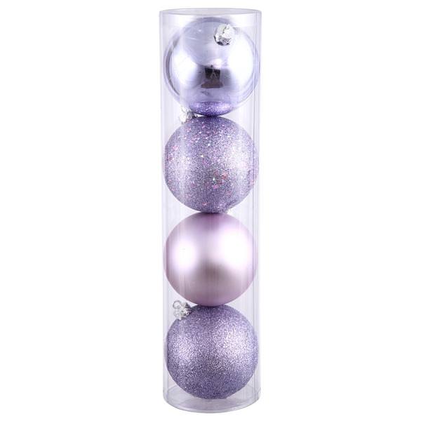 6" Lavender Shiny Matte Glitter Sequin Ball Ornament (4 pack)