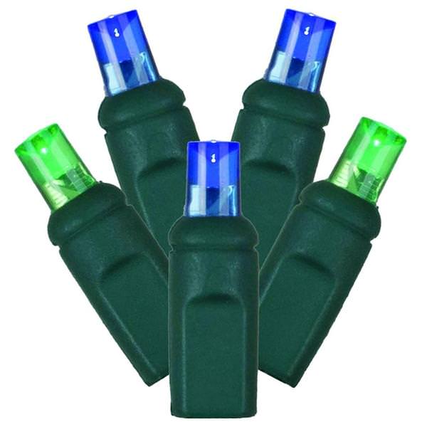 50 Light 25' Green Wire Blue / Green Wide Angle LED String with 6" Spacing