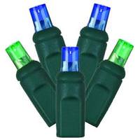 Vickerman 50 Light 25' Green Wire Blue / Green Wide Angle LED String with 6" Spacing