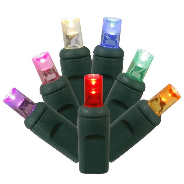 100 Light 34' Green Wire Multi-Color Wide Angle LED Lights with 4" Spacing