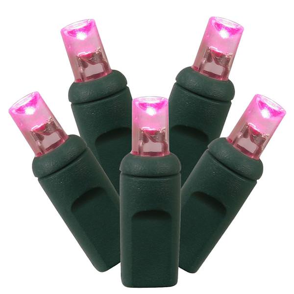 100 Light 34' Green Wire Pink Wide Angle LED Lights with 4" Spacing