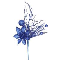 Vickerman 14" Blue Glitter Poinsettia Berry Spray