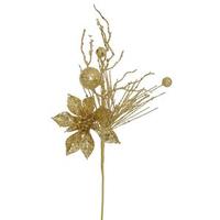 Vickerman 14" Gold Glitter Poinsettia Berry Spray