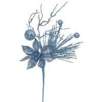 Vickerman 14" Teal Glitter Poinsettia Berry Spray