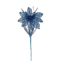 Vickerman 15" Blue Glitter Poinsettia Sequin Loops Spray Christmas Decoration